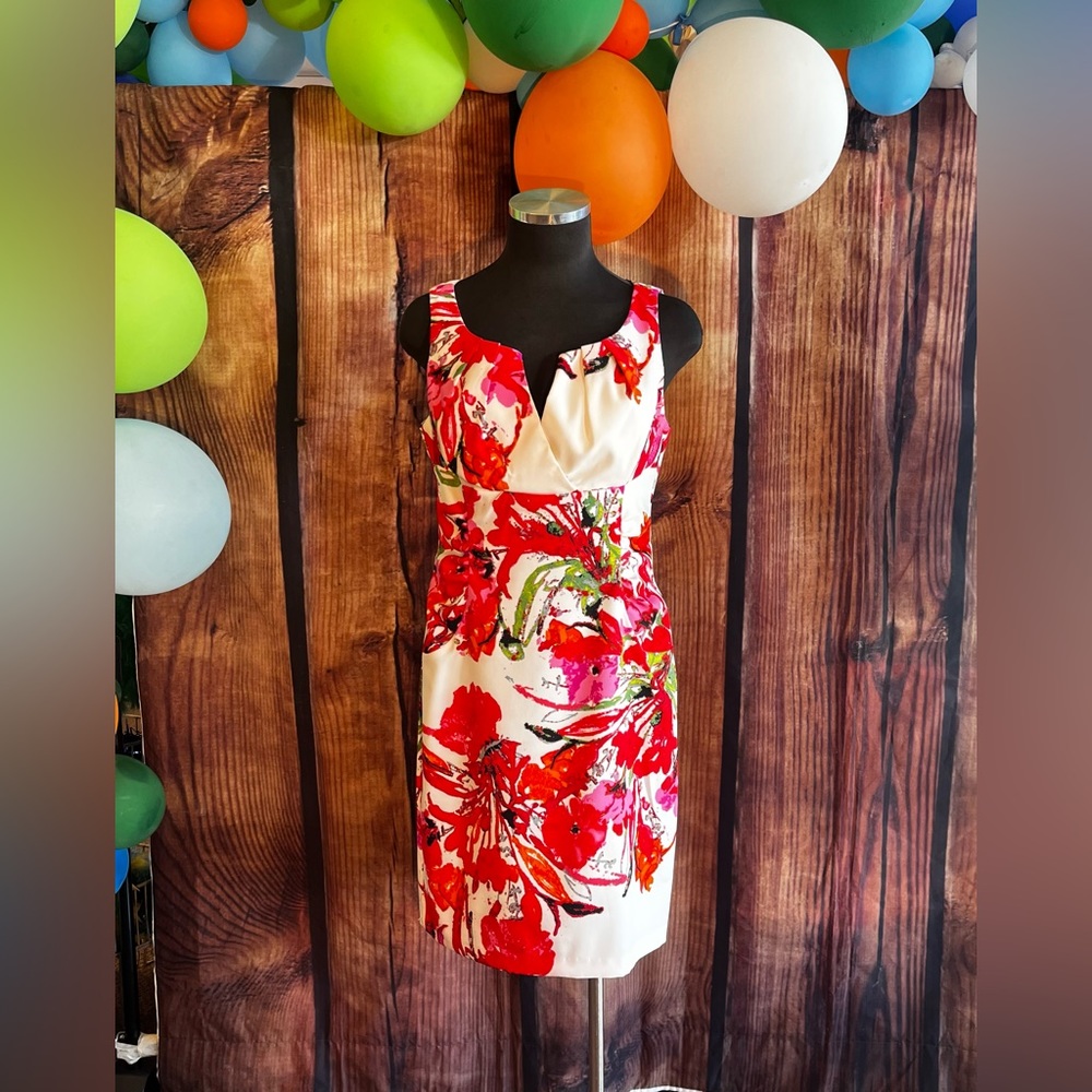 White and red floral print summer dress